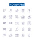 Homeware line icons signs set. Design collection of Furniture, Kitchenware, Tableware, Lighting, Bedding, Bathroom