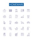 Homeware line icons signs set. Design collection of Furniture, Kitchenware, Tableware, Lighting, Bedding, Bathroom