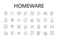 Homeware line icons collection. Cookware, Tableware, Glassware, Flatware, Bedding, Lighting, Furniture vector and linear