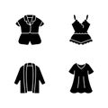 Homewear black glyph icons set on white space
