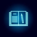 homework, book, pencil outline icon in neon style. elements of education illustration line icon. signs, symbols can be used for