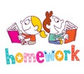 Homework - kids reading books Royalty Free Stock Photo