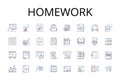 Homework line icons collection. Assignment-task, Project-activity, Test-exam, Essay-paper, Reading-study, Presentation Royalty Free Stock Photo