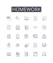 Homework line icons collection. Assignment-task, Project-activity, Test-exam, Essay-paper, Reading-study, Presentation Royalty Free Stock Photo