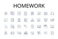 Homework line icons collection. Assignment-task, Project-activity, Test-exam, Essay-paper, Reading-study, Presentation Royalty Free Stock Photo