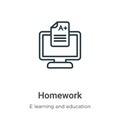 Homework outline vector icon. Thin line black homework icon, flat vector simple element illustration from editable e learning and