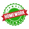 HOMEWORK text on red green ribbon stamp