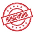 HOMEWORK text written on red vintage stamp