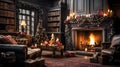 Homey Christmas Living Room Complete with Stockings and Presents Royalty Free Stock Photo