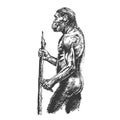 Homo erectus. View from the side. Hand drawing sketch Royalty Free Stock Photo