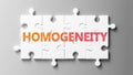 Homogeneity complex like a puzzle - pictured as word Homogeneity on a puzzle pieces to show that Homogeneity can be difficult and Royalty Free Stock Photo