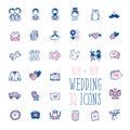Homosexual Boys Wedding Doodle Icons Collection