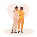 Homosexual couple waiting for baby. Two happy women embrace and smile. African American gay couple expecting baby Royalty Free Stock Photo