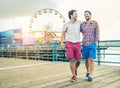 Homosexual couple walking outdoors