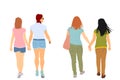 Homosexual girls walking and hand holding vector illustration isolated. Gay couple tenderness outdoor. Hand to hand closeness.