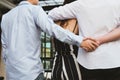 homosexual man hug woman while holding hands with secret lover. Royalty Free Stock Photo