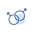 Homosexual relationship. Same sex gay marriage. Two male symbols. Overlapping circles with arrows. Pixel perfect icon Royalty Free Stock Photo