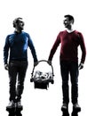 Homosexuals parents men family with baby silhouette