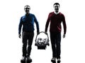 Homosexuals parents men family with baby silhouette Royalty Free Stock Photo