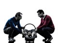 Homosexuals parents men family with baby silhouette Royalty Free Stock Photo