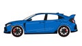 Honda Civic Type R Blue cartoon drawing Royalty Free Stock Photo