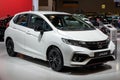 Honda Jazz car showcased at the Brussels Autosalon Motor Show. Belgium - January 18, 2019 Royalty Free Stock Photo