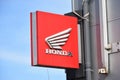 Honda sign, emblem, logo, symbol on the facade of Honda Motorcycle service