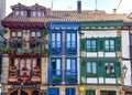 Traditional Basque houses in the cobble stone streets of old town Hondarribia