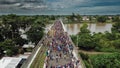 Honduran Migrant Caravan crosses border between Guatemala and Mexico Royalty Free Stock Photo