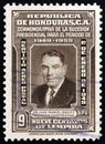 HONDURAS - CIRCA 1949: A stamp printed in Honduras shows President Juan Manuel Galvez, circa 1949.