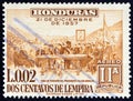 HONDURAS - CIRCA 1959: A stamp printed in Honduras shows Inauguration of President Ramon Villeda Morales, circa 1959.