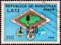 HONDURAS - CIRCA 1971: A stamp printed in Honduras shows Forest Fire Brigade emblem with map of Honduras