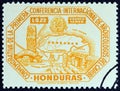 HONDURAS - CIRCA 1947: A stamp printed in Honduras shows map of Honduras and Copan antiquities, circa 1947.