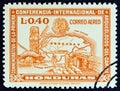 HONDURAS - CIRCA 1947: A stamp printed in Honduras shows map of Honduras and Copan antiquities, circa 1947.