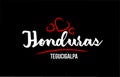 Honduras country on black background with red love heart and its capital Tegucigalpa