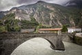 Hone/Bard old bridge over Dora Baltea river and the Bard fortress