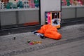 HONELESS SLEEP S OPEN ON STREET IN WINTER WEATHER Royalty Free Stock Photo