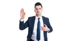 Honest lawyer hand over heart as swear or oath gesture Royalty Free Stock Photo