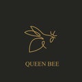 Honest queen bee logo design continuous line art style Royalty Free Stock Photo