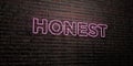 HONEST -Realistic Neon Sign on Brick Wall background - 3D rendered royalty free stock image