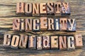 Honesty sincerity confidence ethics letterpress