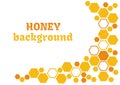 Honey abstract background with honeycomb. Vector illustration