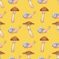 Seamless Pattern with Edible Mushroom