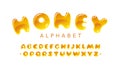 Honey alphabet. Amber bubble uppercase vector letters