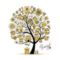 Honey apiary, art tree. Sketch for your design