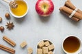 Honey and Apple, brown sugar and anise with cinnamon on a light background copy space for text. Royalty Free Stock Photo