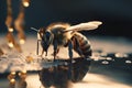 closeup insect pollen macro honey bee honeybee nature yellow background gold. Generative AI. Royalty Free Stock Photo