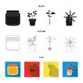 Honey bank, plant, mill.Farm set collection icons in black,flat,outline style vector symbol stock illustration web.