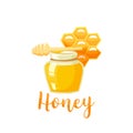 Honey bank and stick vector illustrations. Apiary vector symbol. Honey, bee, honeycomb. Natural healthy food product