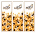 Honey Banners with Working Bees on Honeycombs Royalty Free Stock Photo